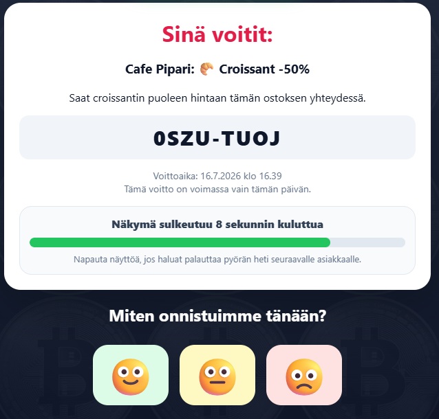 EagleSpin-voittokortti ja EagleSpin-mittari asiakkaan näkymässä
